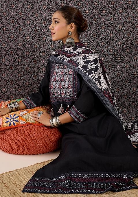 Black Printed Cotton Kurta Set