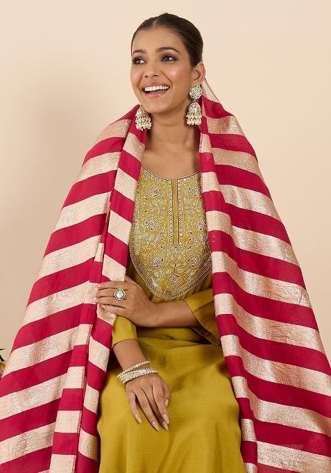 Yellow Embroidered Silk Kurta Set