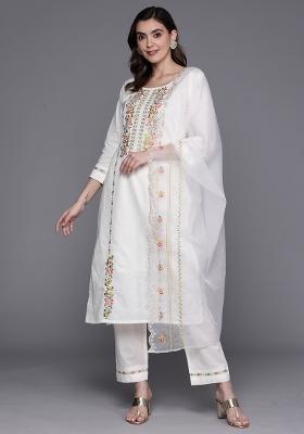 White Embroidered Cotton Kurta Set