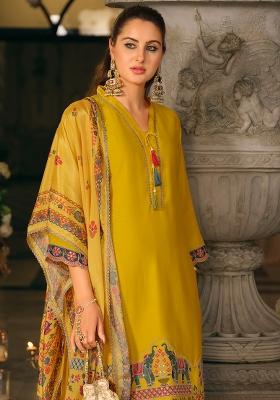 Yellow Embroidered Silk Kurta Set