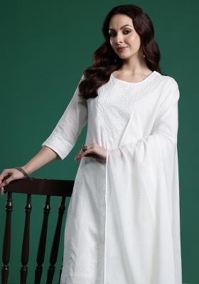 White Embroidered Cotton Kurta Set