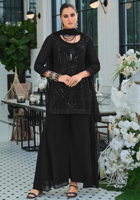 Black Embroidered Georgette Kurta Set
