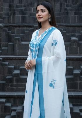 White Embroidered Viscose Kurta Set