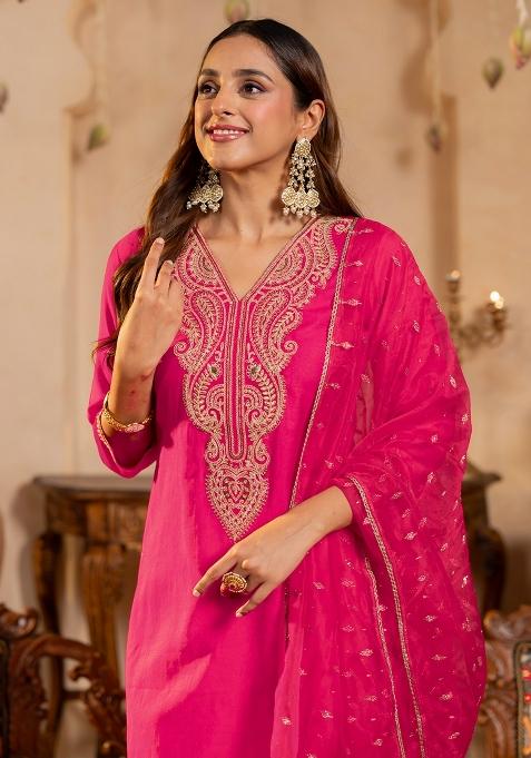 Pink Embroidered Liva Kurta Set