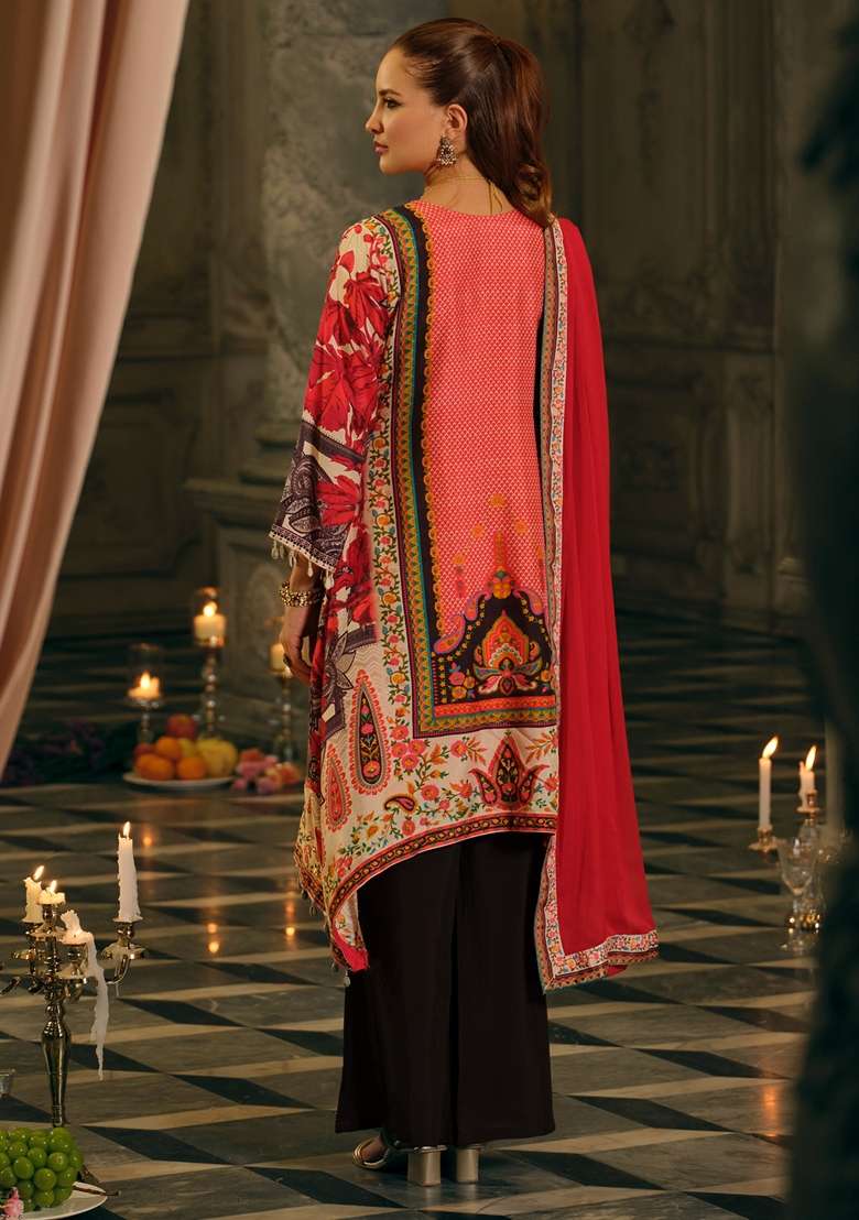 Multicolor Printed Silk Kurta Set - Indya
