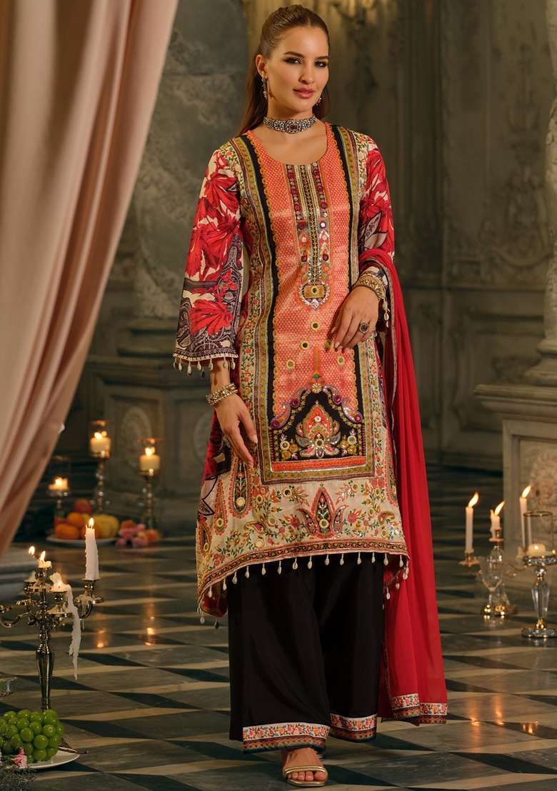 Multicolor Printed Silk Kurta Set - Indya