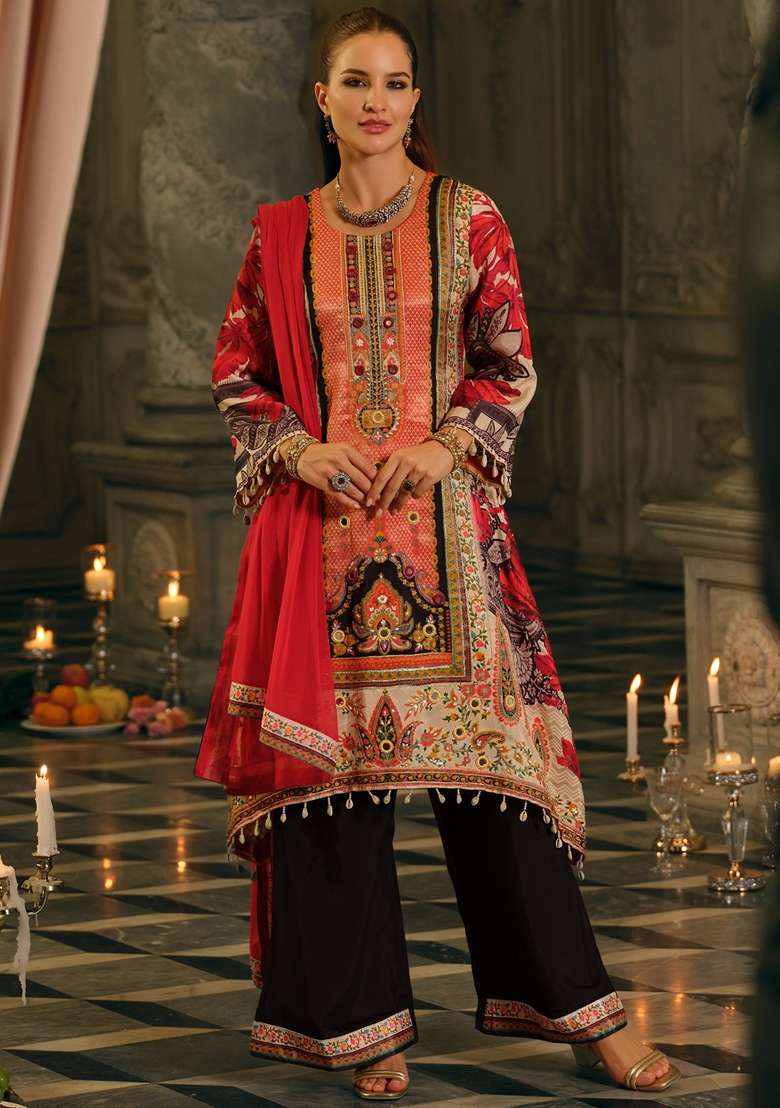 Multicolor Printed Silk Kurta Set - Indya