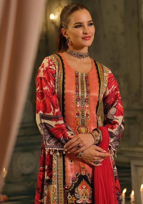Multicolor Printed Silk Kurta Set