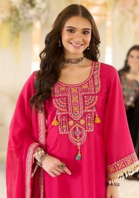Pink Embroidered Organza Kurta Set