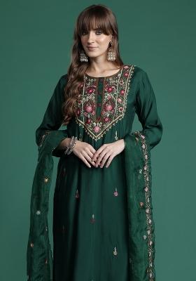 Green Embroidered Silk Kurta Set