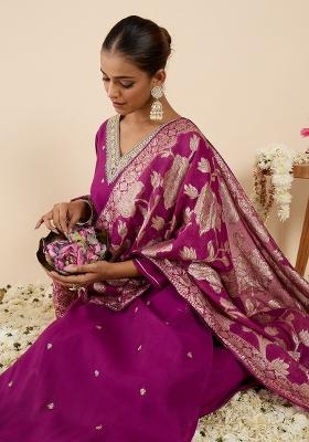 Purple Embroidered Silk Kurta Set