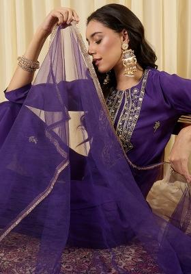 Purple Embroidered Silk Kurta Set