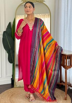 Pink Embroidered Silk Kurta Set