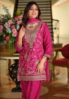 Pink Embroidered Silk Kurta Set