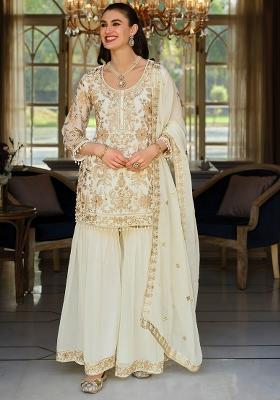White Embroidered Silk Kurta Set