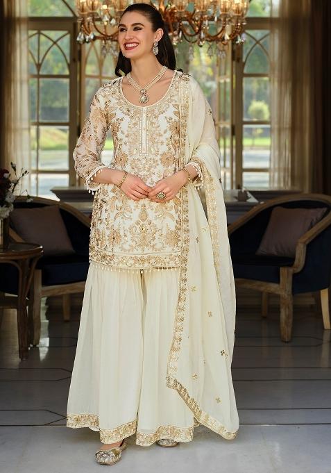 White Embroidered Silk Kurta Set