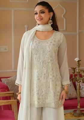 White Embroidered Silk Kurta Set