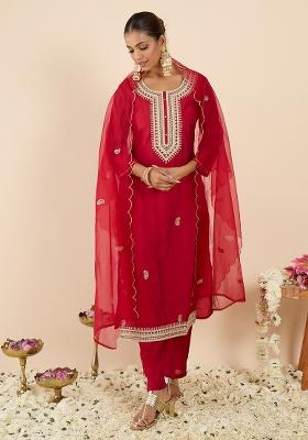 Pink Embroidered Silk Kurta Set