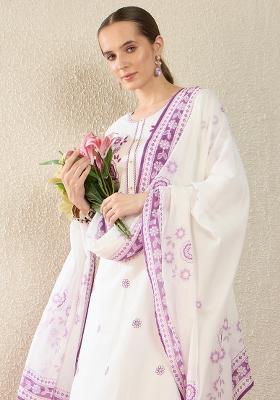 White Embroidered Cotton Kurta Set