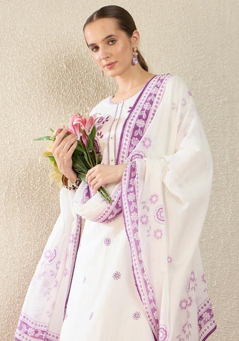 White Embroidered Cotton Kurta Set