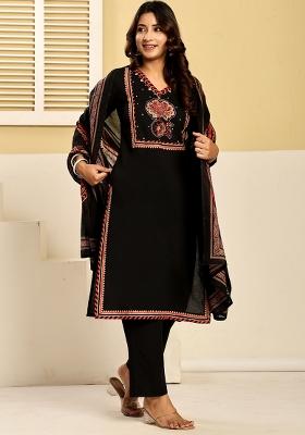 Black Printed Cotton Kurta Set