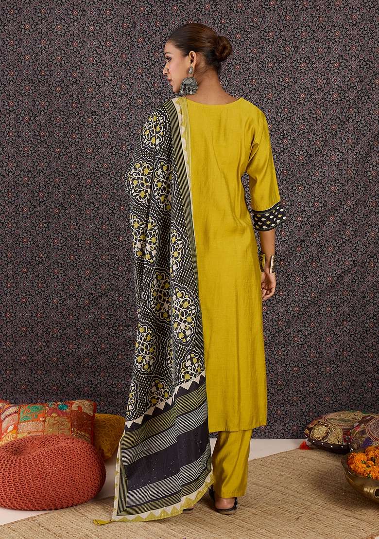 Green Printed Cotton Kurta Set - Indya