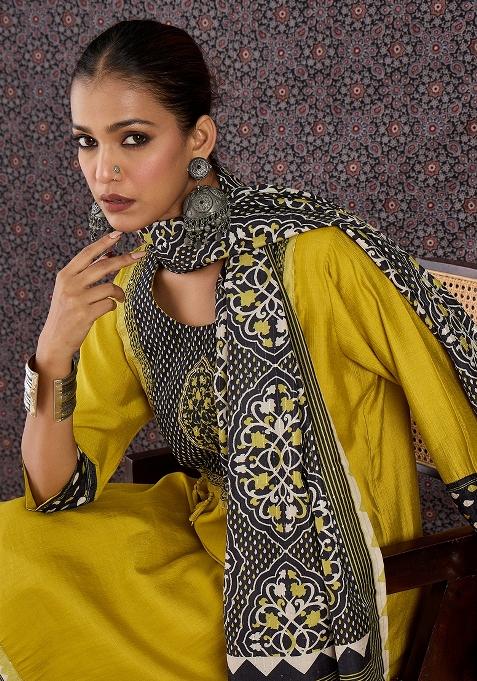 Green Printed Cotton Kurta Set