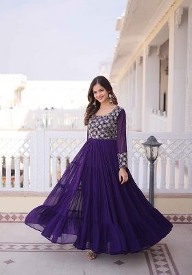 Purple Sequin Work Faux Blooming Anarkali