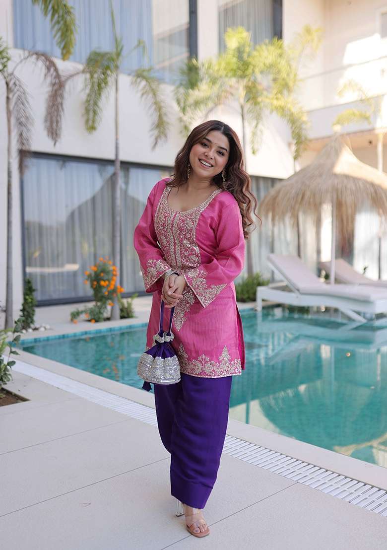 Pink Sequin Work Viscose Anarkali Set - Indya