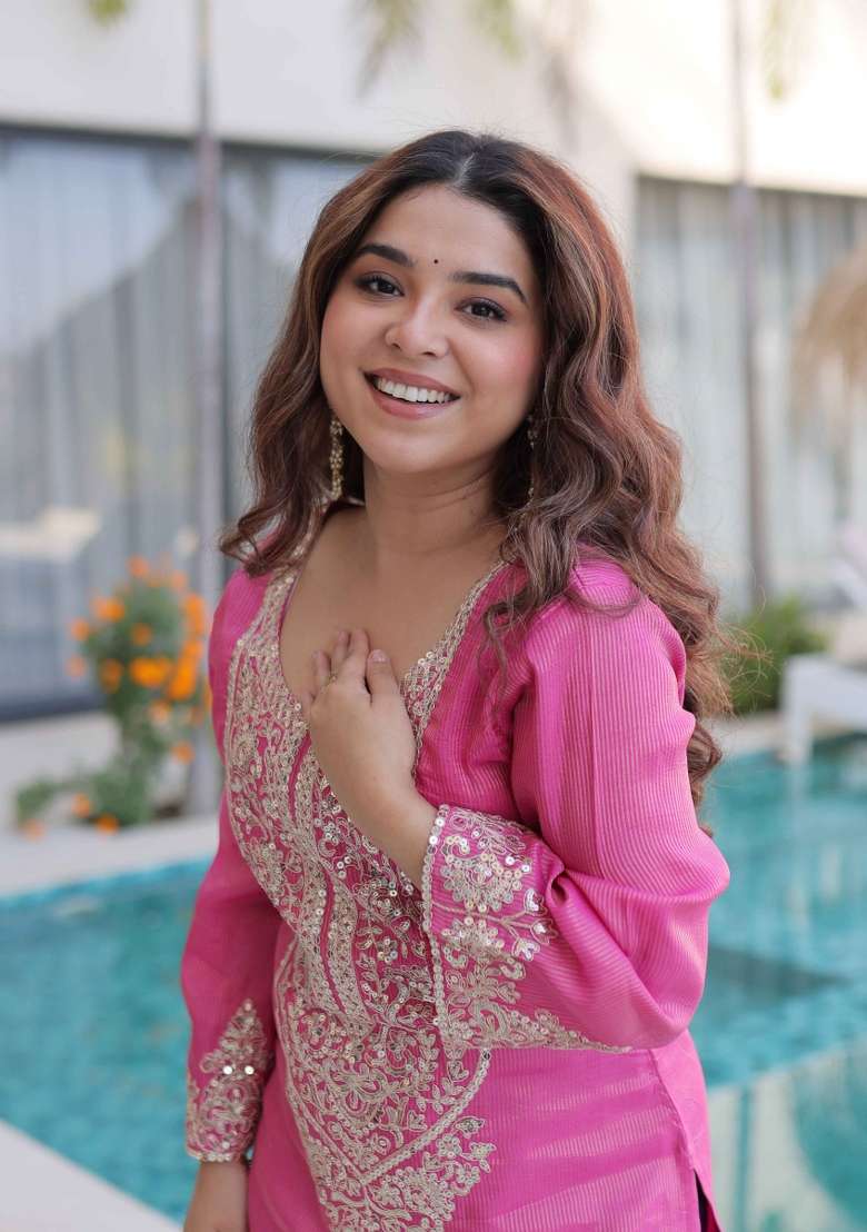 Pink Sequin Work Viscose Anarkali Set - Indya