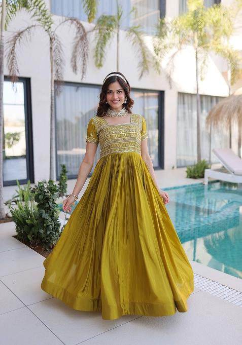 Mehendi Sequin Work HO Fabric Anarkali
