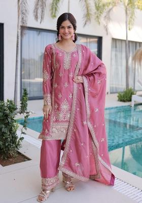 Pink Embroidered HO Fabric Kurta Set