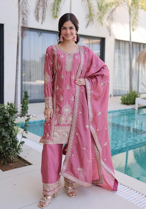 Pink Embroidered HO Fabric Kurta Set