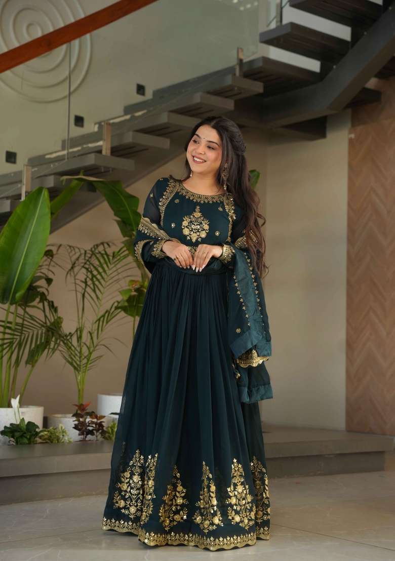 Rama Sequin Work Georgette Kurta Set - Indya