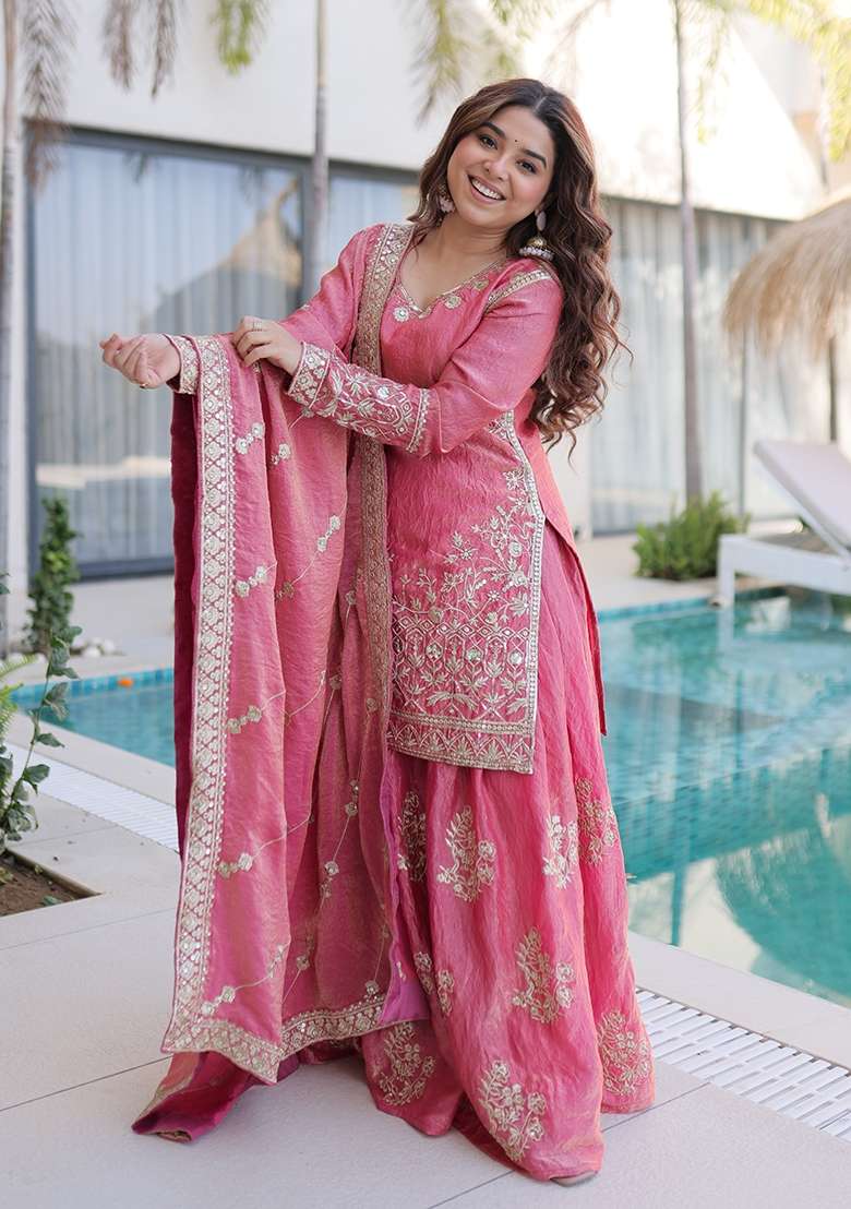 Pink Sequin Work Fendy Kurta Set - Indya