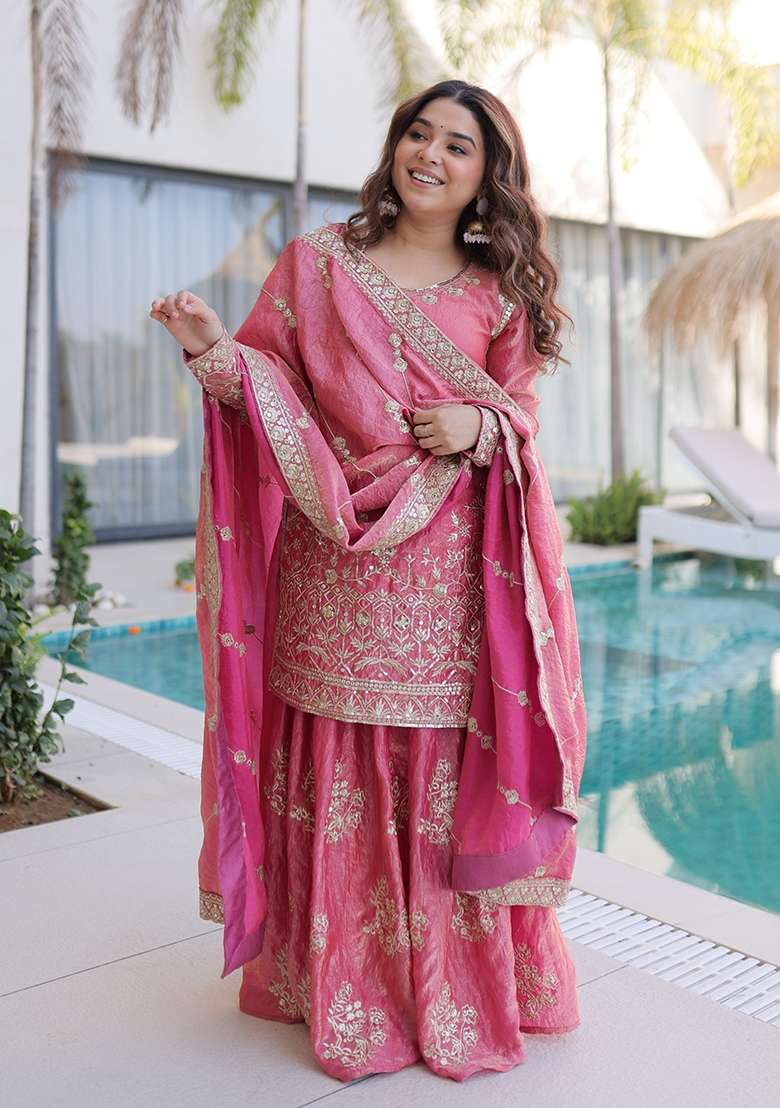 Pink Sequin Work Fendy Kurta Set - Indya