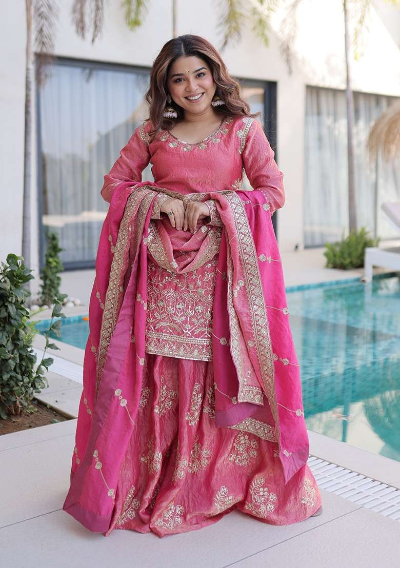 Pink Sequin Work Fendy Kurta Set - Indya