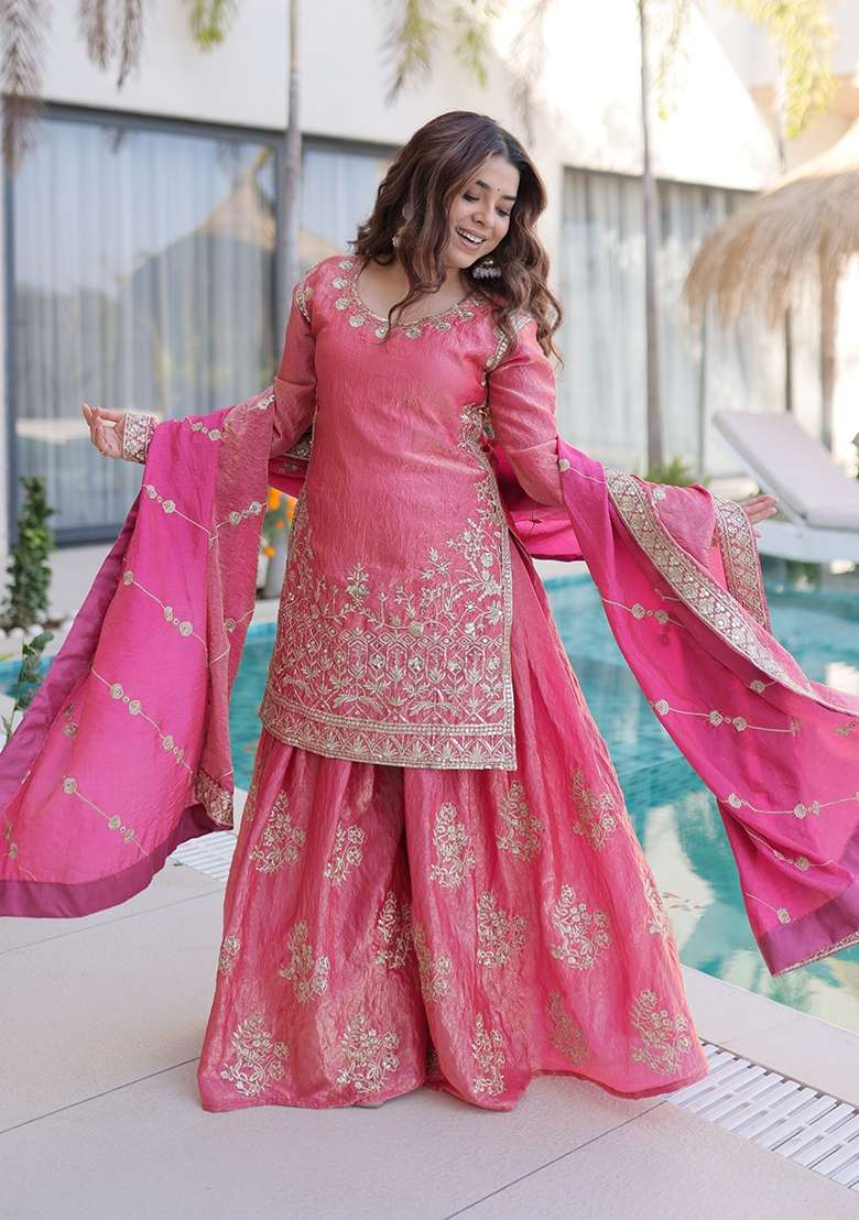 Pink Sequin Work Fendy Kurta Set - Indya