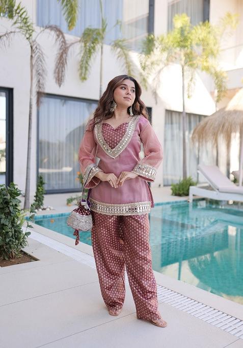 Pink Mirror Work Salasa Anarkali Set