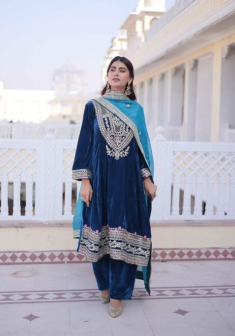 Rama Sequin Work Velvet Kurta Set