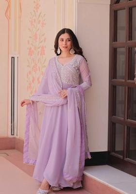 Purple Sequin Work Georgette Anarkali With Dupatta
