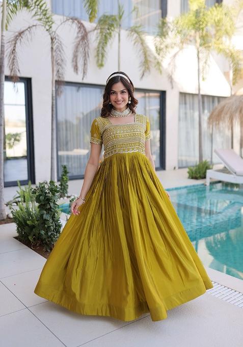 Mehendi Sequin Work HO Fabric Anarkali