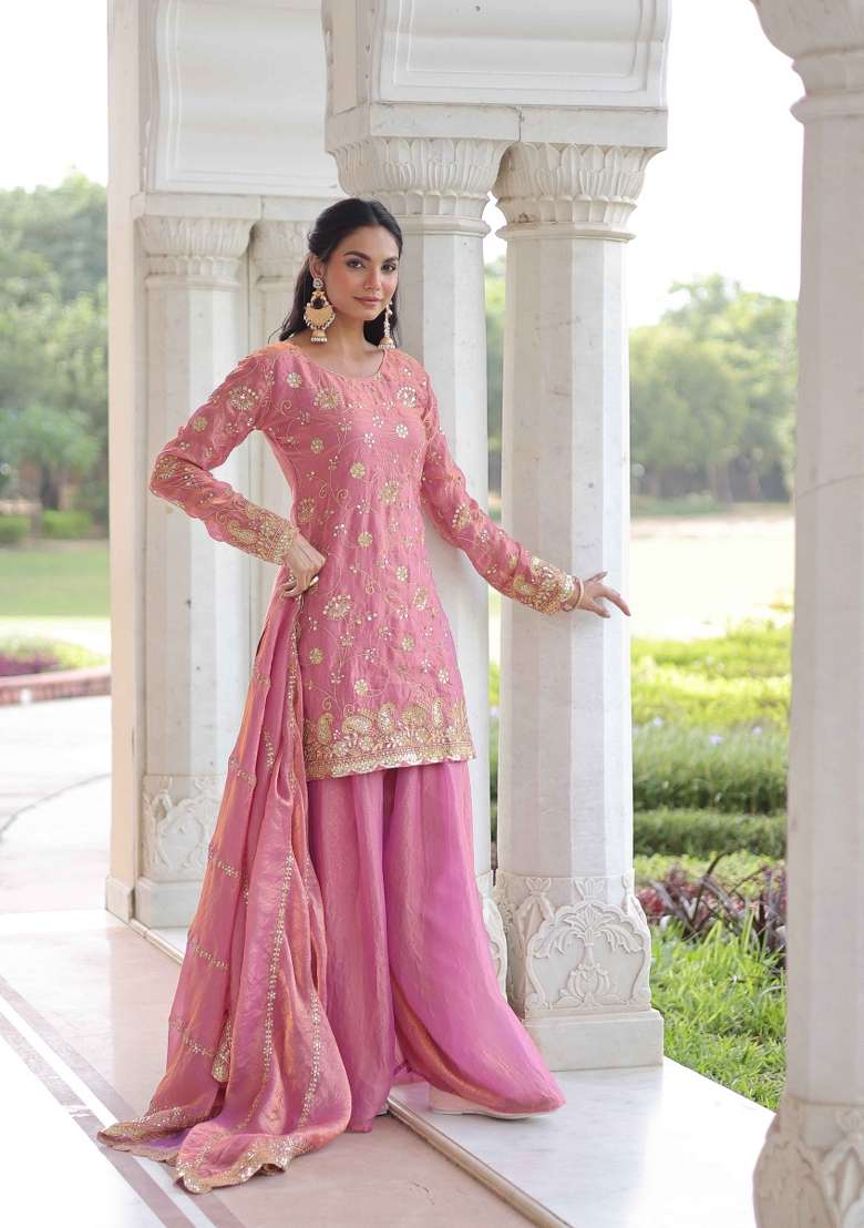 Pink Sequin Work Fendy Kurta Set - Indya
