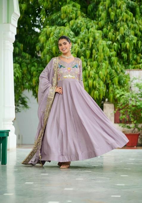 Onion Sequin Work Silk Kurta Set