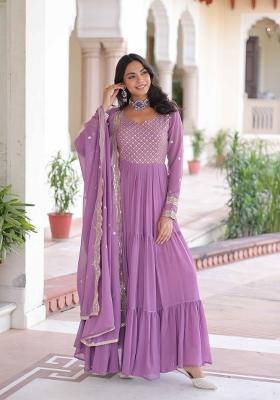 Purple Sequin Work Georgette Anarkali With Dupatta