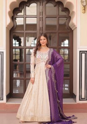 Purple Beads Work Cosmos Anarkali With Dupatta