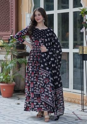 Black Cotton Kurta Set