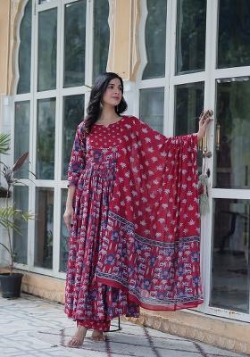 Maroon Cotton Kurta Set