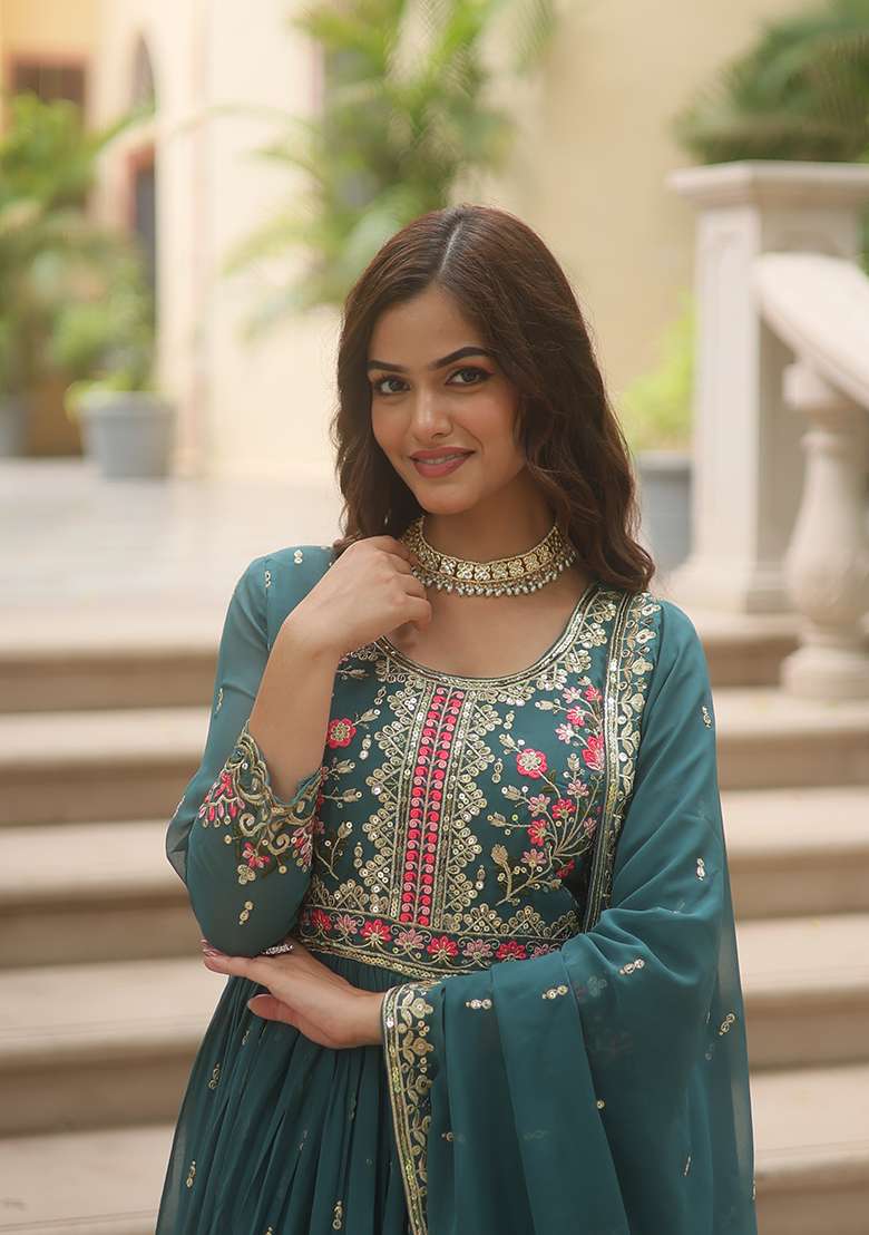 Rama Sequin Work Georgette Kurta Set - Indya