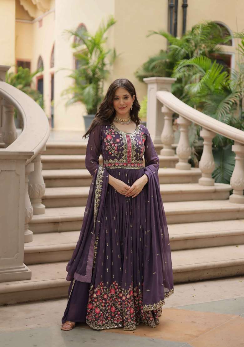 Onion Sequin Work Georgette Kurta Set - Indya